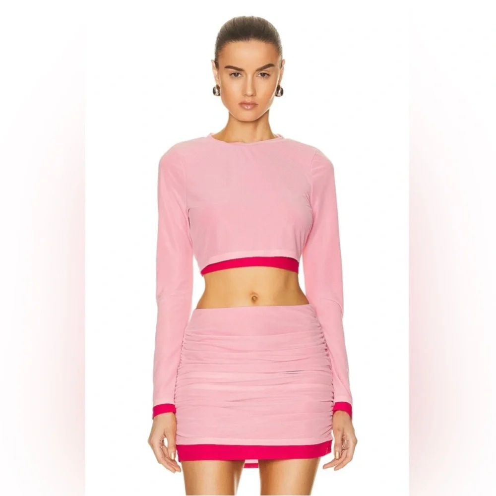 NWT Simon Miller Mesh Set Mimsy Top (Large) Tweet Skirt (XS) Powder Pink | AD463